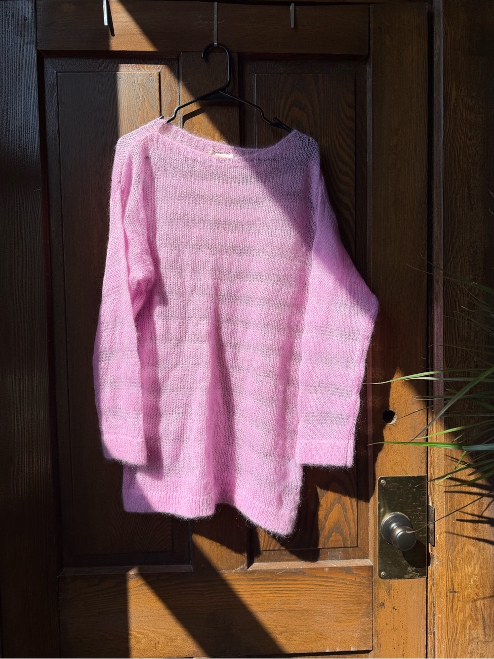 Maeve Pink Lightweight Fuzzy Knit Boatneck Sweater